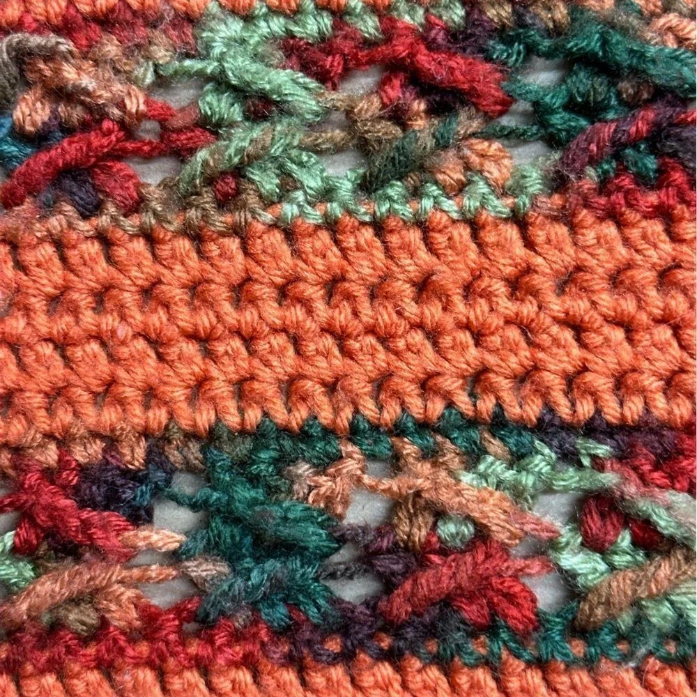 Groovy 70s Vintage Crocheted Crochet Brown‎ Orange Vintage Blanket Small Afghan